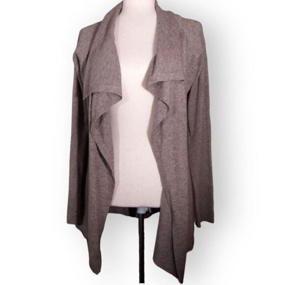 Hem & Thread Open Front Cardigan Sweater Size Large Waterfall Boho Chic Beige - Picture 2 of 11